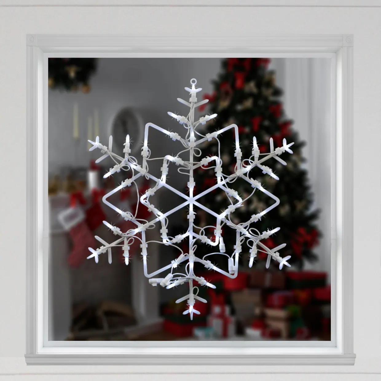 18" White LED Lighted Snowflake Christmas Window Silhouette