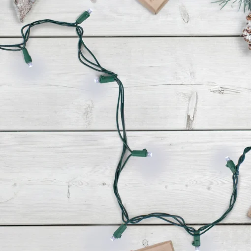 100 White LED Wide Angle Christmas Lights - 33 ft Green Wire