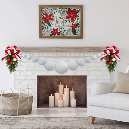 6' White Shiny and Matte Shatterproof Ball Christmas Swag