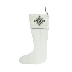 21" White Solid Quilted Christmas Stocking with Beads