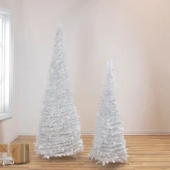 6' White Tinsel Pop-Up Artificial Christmas Tree, Unlit