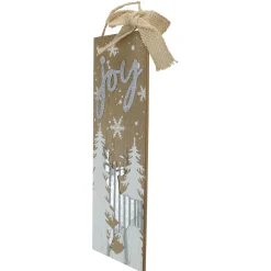 12.5" White Trees and Snow with Metal Deer and Joy Wooden Christmas Wall Decor
