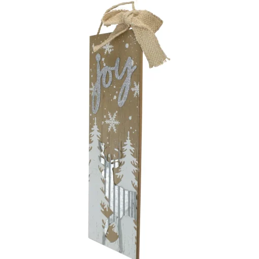 12.5" White Trees and Snow with Metal Deer and Joy Wooden Christmas Wall Decor