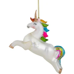 4.5" White Unicorn with Rainbow Mane Glittered Christmas Glass Ornament