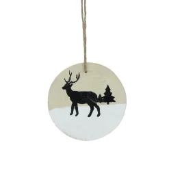 3.9" Winter Deer with Pine Trees on Wood Disc Christmas Ornament