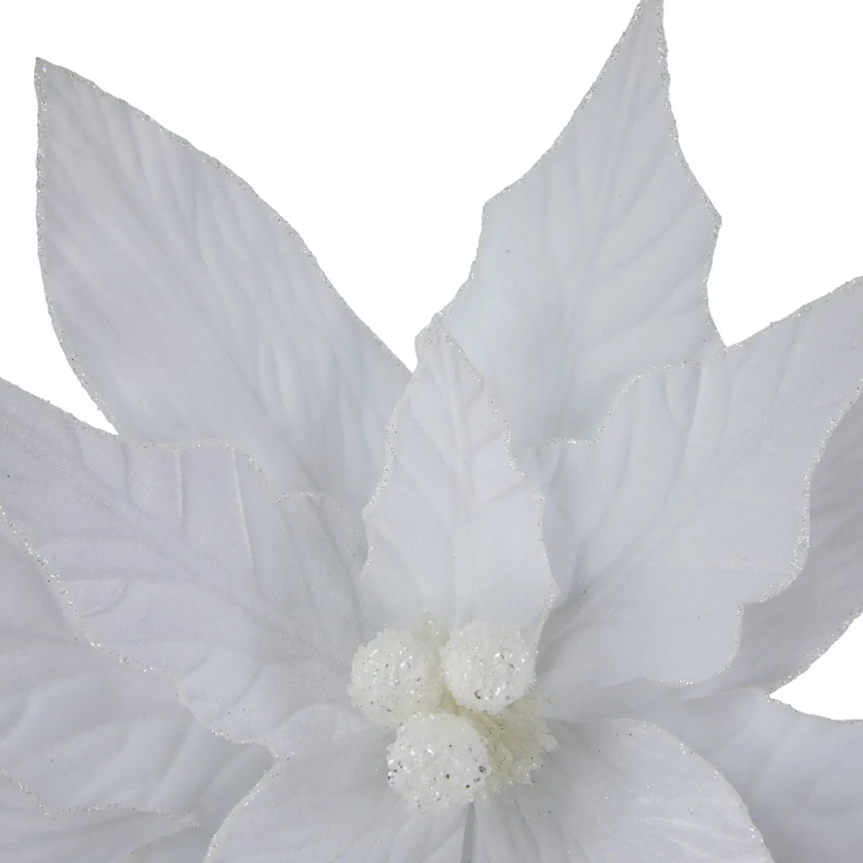 24" Winter White Glittered Poinsettia Christmas Stem Spray