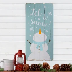 24" Wooden 'Let It Snow' Snowman Hanging Christmas Wall Sign