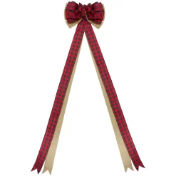 48" x 10" Burlap and Buffalo Plaid 16 Loop Christmas Bow Decoration