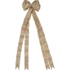 48" x 10" Burlap and Gold Scroll 16 Loop Christmas Bow Decoration