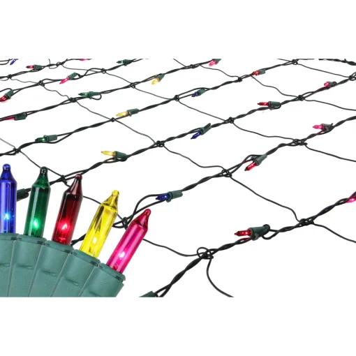 4' x 6' Multi-Color Mini Incandescent Net Style Christmas Lights - Green Wire