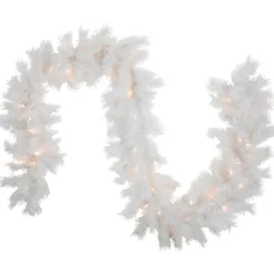 9' x 14" Pre-Lit White Alaskan Pine Artificial Christmas Garland, Warm White LED Lights