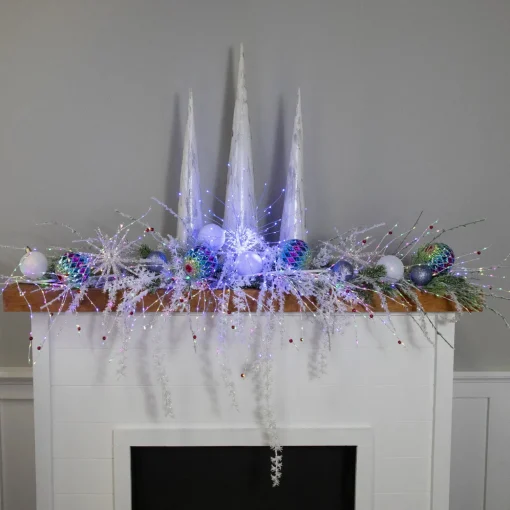 6' x 6" Pre-Lit White Christmas Garland with Red Jingle Bells, Multi-Color Lights
