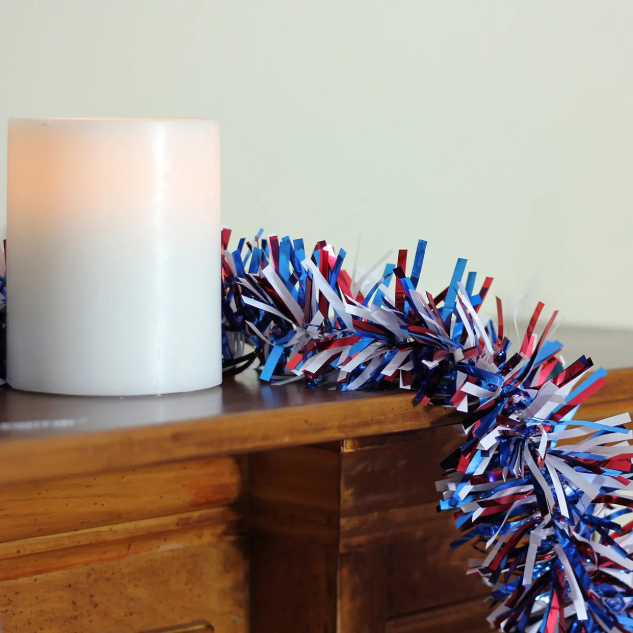 12' x 4" Red and Blue Wide Cut Patriotic Tinsel Christmas Garland - Unlit