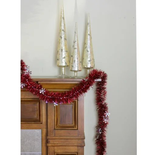 12' x 3" Shiny Red Tinsel with Silver Snowflakes Artificial Christmas Garland - Unlit