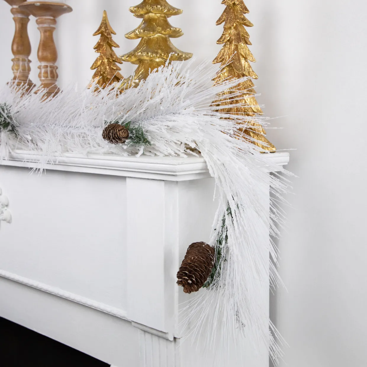 6' x 10" White Flocked Artificial Christmas Garland with Pine Cones, Unlit