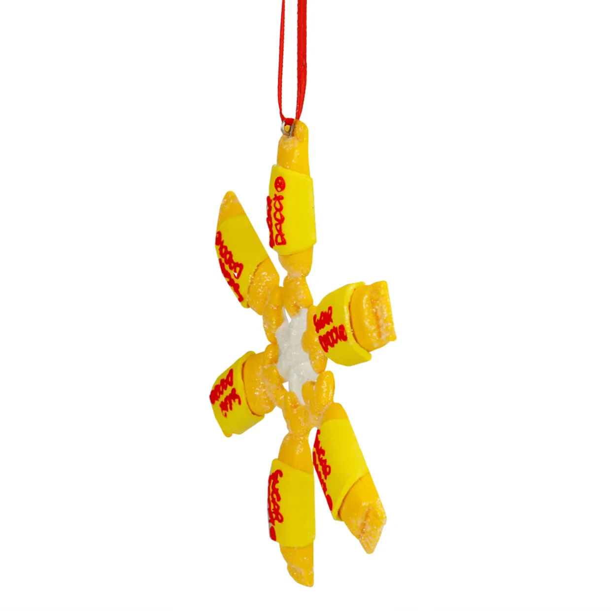 4" Yellow and Red Tootsie Roll Sugar Daddy Lollipop Snowflake Christmas Ornament