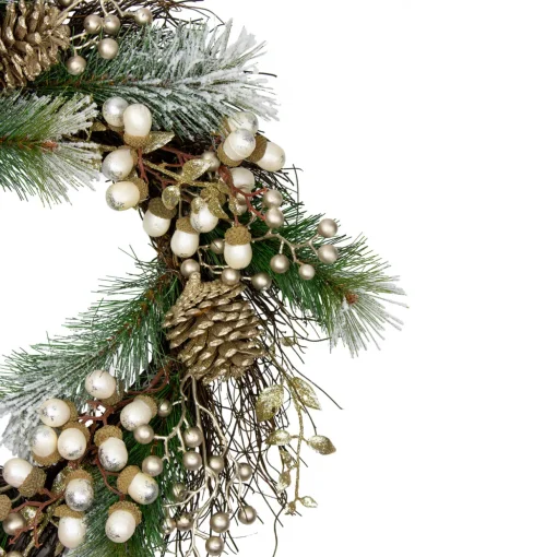 Acorn and Pine Cone Flocked Pine Needle Artificial Christmas Wreath - 22" - Unlit