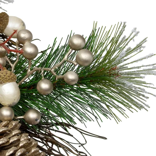 Acorn and Pine Cone Flocked Pine Needle Artificial Christmas Wreath - 22" - Unlit