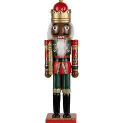 African American Nutcracker King Christmas Figure - 14.25" - Red and Green