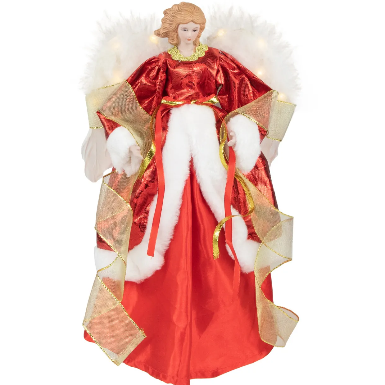 Angel with Lighted Wings Christmas Tree Topper - 14" - Red and White