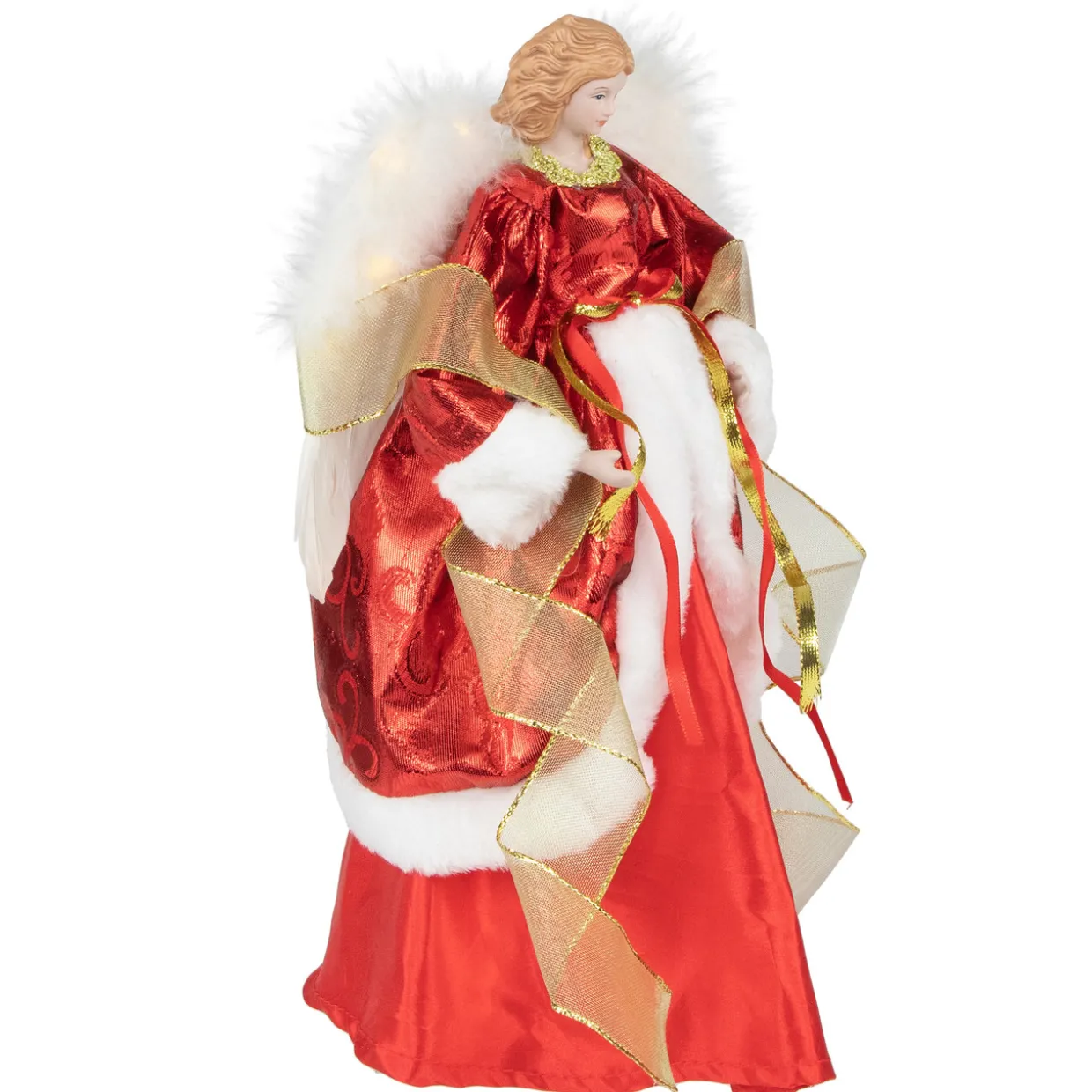Angel with Lighted Wings Christmas Tree Topper - 14" - Red and White