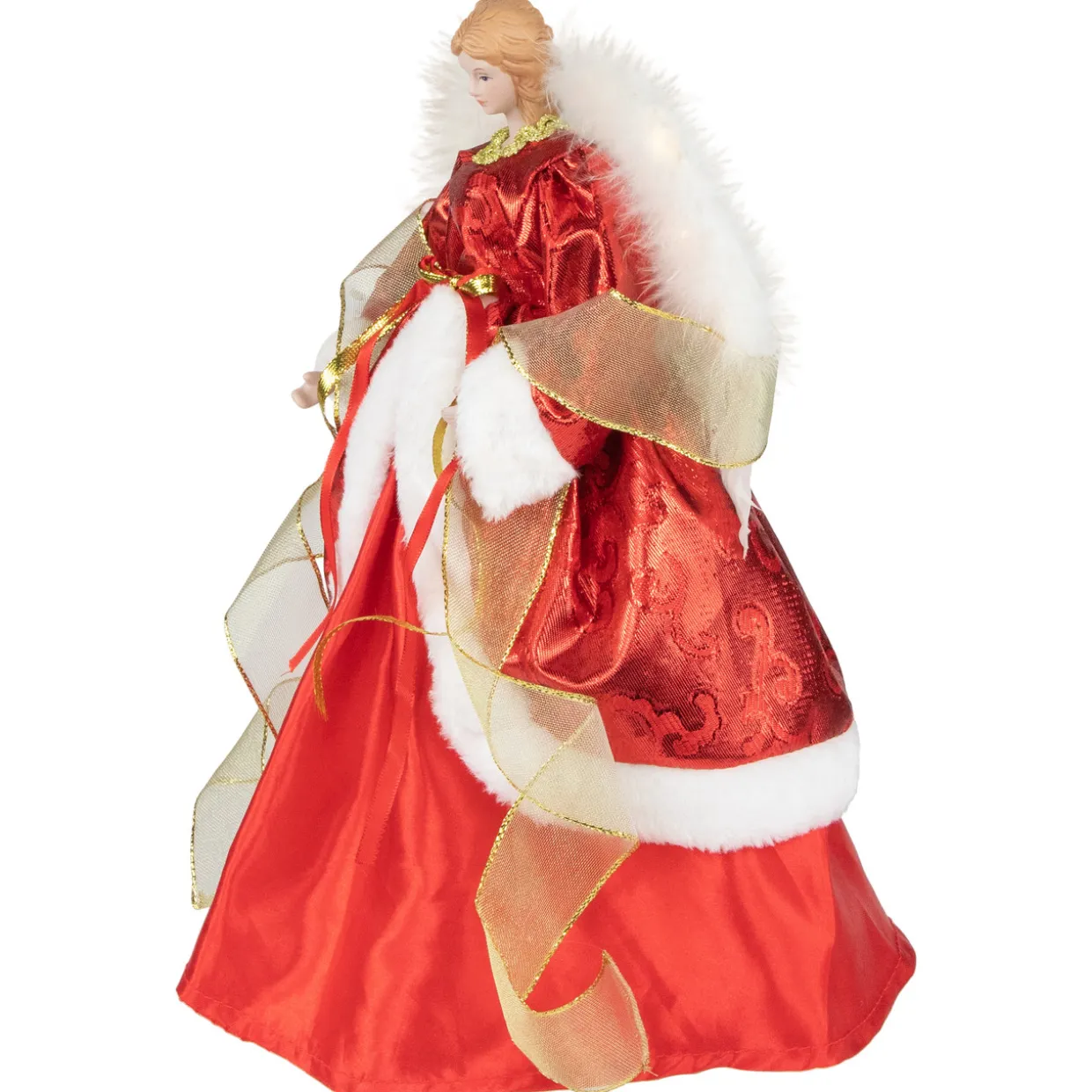 Angel with Lighted Wings Christmas Tree Topper - 14" - Red and White
