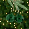 Antiqued Christmas Jingle Bells Ornaments - 3" - Green - Set of 2