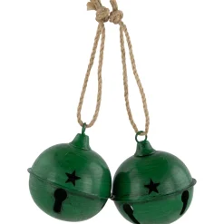Antiqued Christmas Jingle Bells Ornaments - 3" - Green - Set of 2