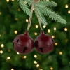 Antiqued Jingle Bell Christmas Ornaments - 3" - Burgundy - Set of 2