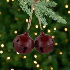 Antiqued Jingle Bell Christmas Ornaments - 3" - Burgundy - Set of 2
