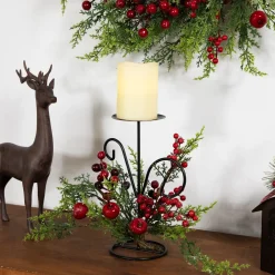 Apples and Berries Christmas Pillar Candle Holder - 10