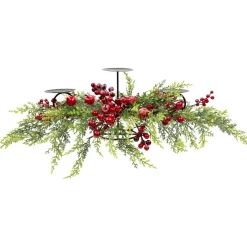 Apples and Berries Triple Pillar Christmas Candle Holder - 36" - Green and Red