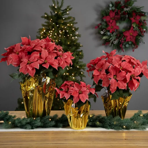 Artificial Christmas Poinsettia with Wrapped Base - 20" - Pink