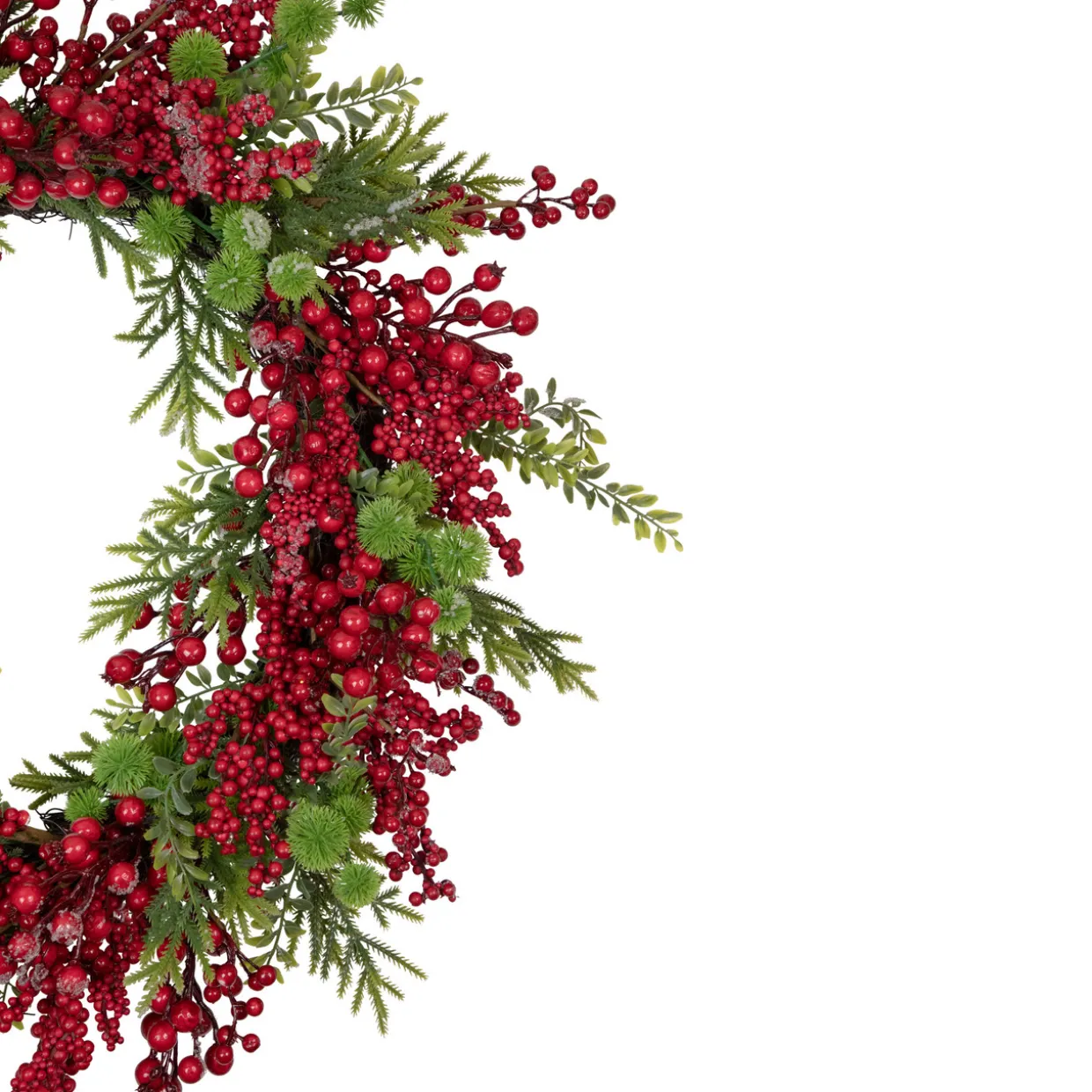 Artificial Frosted Red Berry and Pine Christmas Wreath, 28-Inch, Unlit