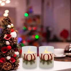Battery Operated LED Glass Candles with Moving Flame, JOY - Set of 2