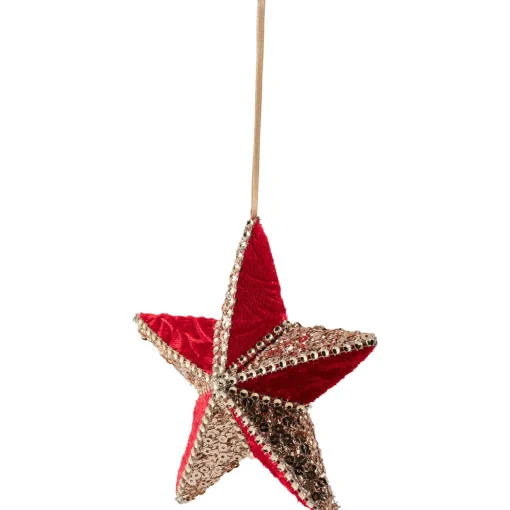 Beaded and Sequined 5-Point Star Christmas Ornament - 6" - Red
