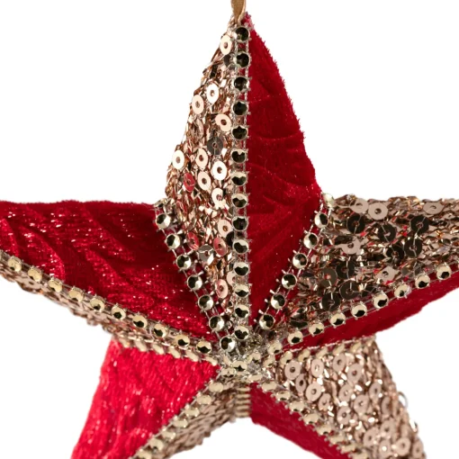 Beaded and Sequined 5-Point Star Christmas Ornament - 6" - Red
