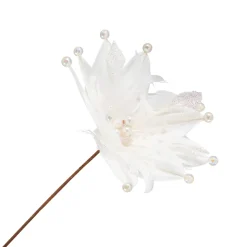 Beaded Feather Poinsettia Artificial Christmas Pick - 13.75