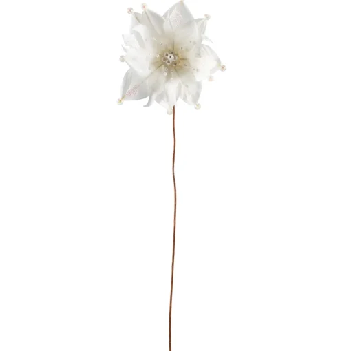 Beaded Feather Poinsettia Artificial Christmas Pick - 13.75" - White