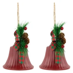 Bells with Pine Sprigs and Bow Christmas Ornaments- 7
