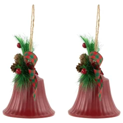 Bells with Pine Sprigs and Bow Christmas Ornaments- 7