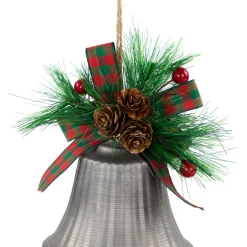 Bells with Pine Sprigs and Plaid Bow Christmas Ornaments - 7