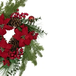 Berry and Poinsettia Artificial Christmas Wreath - 22