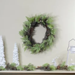 Berry, Cedar and Pine Cone Artificial Christmas Wreath - 24-Inch, Unlit