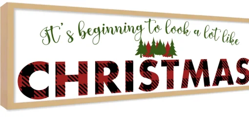 Big It's beginning to look A Lot Like Christmas 9.5" x 28.5" Framed Christmas Wall Decor Sign Poster in a Natural Wooden Frame with UV Acrylic