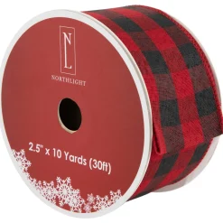 Black and Red Check Plaid Wired Craft Christmas Ribbon 2.5" x 10 Yards