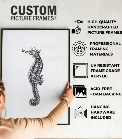 Black and White Christmas Tree Farm 15.5" x 15.5" Framed Christmas Wall Decor Sign Poster in a Black Wooden Frame with UV Acrylic and Hangers