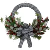 Black and White Houndstooth and Berry Artificial Christmas Wreath - 24-Inch, Unlit