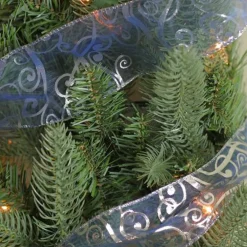 Blue and Silver Abstract Swirls Christmas Wired Craft Ribbon 2.5" x 10 Yards