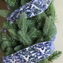 Blue Winter Wonderland Flying Reindeer Wired Christmas Craft Ribbon 2.5